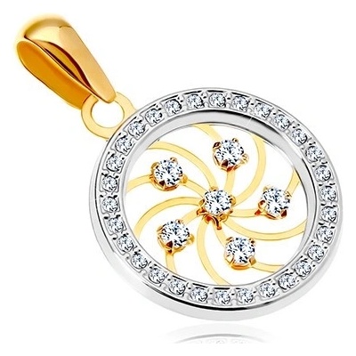 Šperky eshop Zlatý přívěsek 585 lesklá spirála a čiré zirkony v kroužku z bílého zlata GG18.27