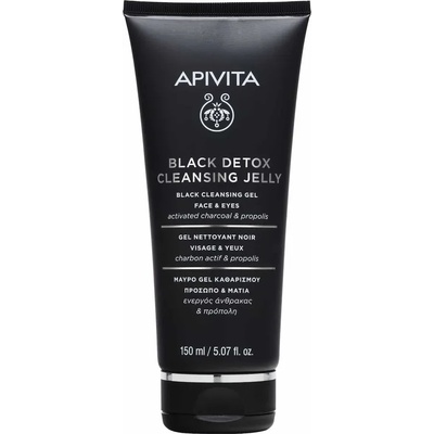 APIVITA Почистващ детокс гел с активен въглен и прополис , Apivita Black Detox Cleansing Jelly Face & Eyes 150ml