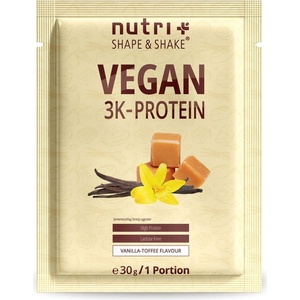 nutri + Пробен размер на вегански 3K протеин на прах - Vanilla Toffee