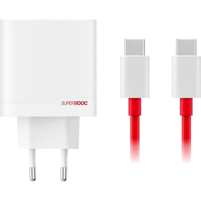 OnePlus GaN SUPERVOOC Dual Port Fast Wall Charger 80W - захранване за ел. мрежа за лаптопи, смартфони и таблети с USB-C изход с технология за бързо зареждане USB-C кабел (