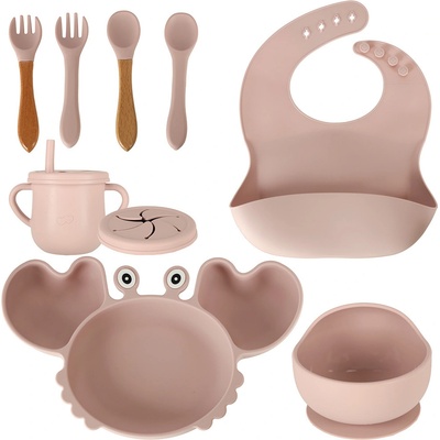 INKA Silikonové nádobí pro děti XXL sada krab růžová 9 ks