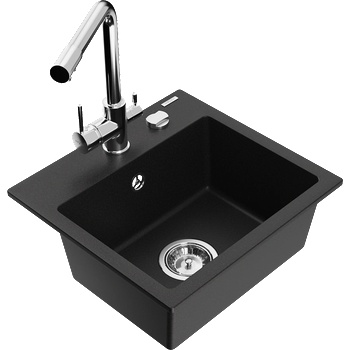 Mexen Milo гранитна мивка с 1 отделение и кухненски смесител Duero, черен - 6505-77-671600-00 (6505-77-671600-00)