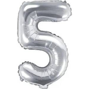 Party Deco Фолиев Балон Цифра, Сребърно - 35см - 5 (fb10m-5-018)
