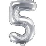 Party Deco Фолиев Балон Цифра, Сребърно - 35см - 5 (fb10m-5-018)
