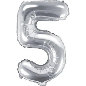 Party Deco Фолиев Балон Цифра, Сребърно - 35см - 5 (fb10m-5-018)