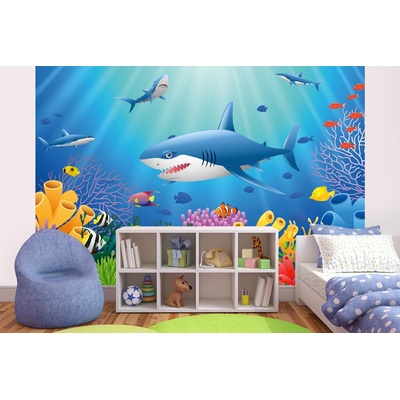 DIMEX ART Самозалепваща се флизелинова фототапета акула с коралов риф 375 x 250 см