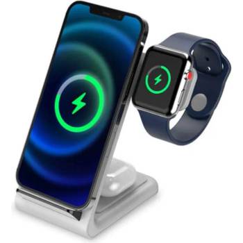 Tech-Protect Wireless Charger QI15W-A20 - тройна поставка (пад) за безжично зареждане за iPhone, Apple Watch, AirPods и Qi съвместими устройства (бял)