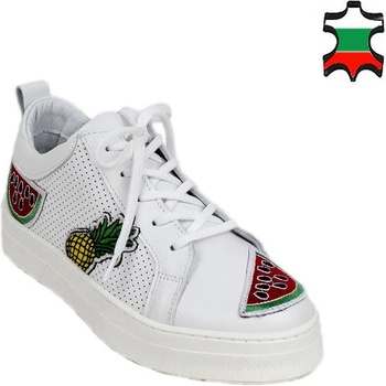 Image 1 of Български обувки Бели дамски кецове от естествена кожа с апликация плодчета 19171