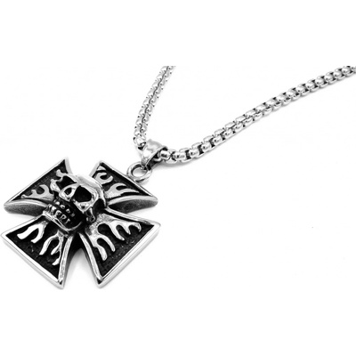 Steel Jewelry Náhrdelník maltézský kříž s lebkou NH150323