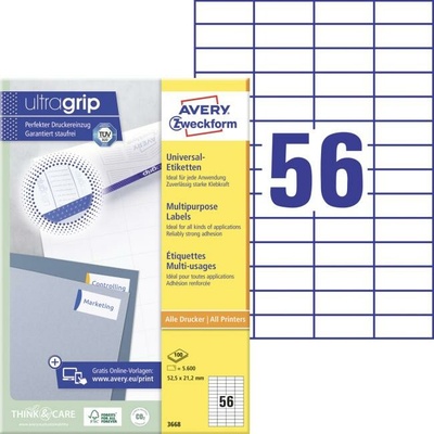 Etikety univerzálne 52,5x21,2mm Avery A4 100 hárkov