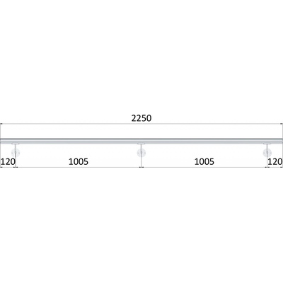 Madlo 2250mm / leštěná nerez / AISI304, set: 3ks úchyt, madlo o42,4mm s ukončením