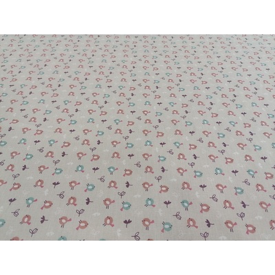 Bavlnená látka MIOU béžové vtáčiky šírka 150 cm