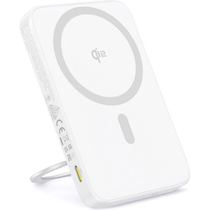 Baseus - Power Bank PicoGo (P10076800213-01) - Type-C, Qi2, бързо зареждане, 20W, 5000mAh, въртяща се стойка, кабел Type-C - бял