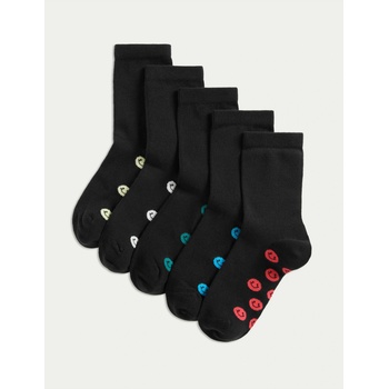 Marks & Spencer Училищни чорапи с висок дял памук и усмивки, 5 чифта Marks & Spencer черен Marks & Spencer | Cheren | Момчешки | 8+-12