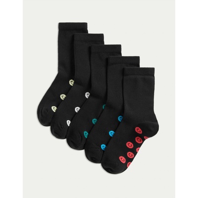 Marks & Spencer Училищни чорапи с висок дял памук и усмивки, 5 чифта Marks & Spencer черен Marks & Spencer | Cheren | Момчешки | 8+-12