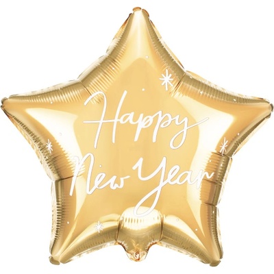 Party Deco Foliový balonek hvězda Zlatá Happy New Year PD 47 cm