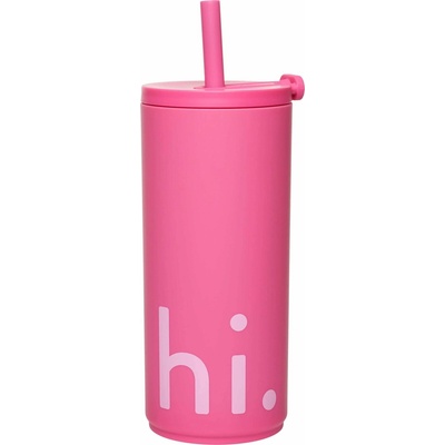 Design Letters Cestovní hrnek Hi s brčkem měkká povrchová úprava 500 ml růžový