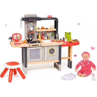 Smoby Set reštaurácia s elektronickou kuchynkou Chef Corner Restaurant s bábikou Lila Chérie 42 cm so zvukmi a 5 funkciami