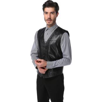 Jacket Club Мъжки елек от естествена кожа 2145 - Черен #318986 (318986_Черно)