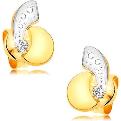 Šperky eshop ze zlata asymetrické dvoubarevné obloučky a blýskavý čirý diamant BT177.13