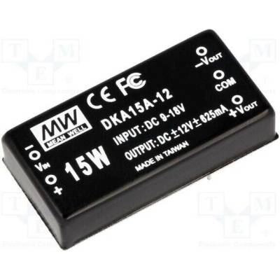 MEAN WELL DKA15A-12 Měnič: DC/DC; 15W; Uvst: 9÷18VDC; Uvýst: 12VDC; Uvýst2: -12VDC; THT