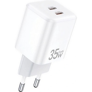 Awei PD65-EU Променливотоково зарядно устройство с 2 гнезда Type-C 35W, PD бързо зарядно устройство, БЯЛО PD65-EU_W (PD65-EU_W)