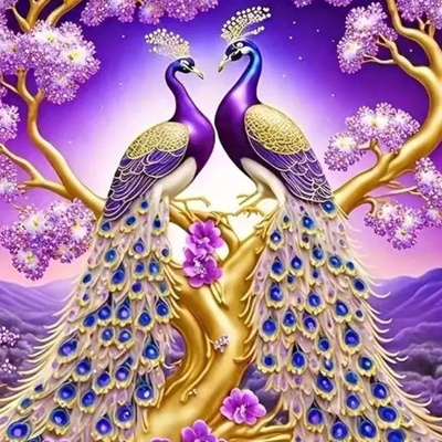 Norimpex - Puzzle Diamant painting: Peacocks on a branch 30x40cm - 1 - 39 piese