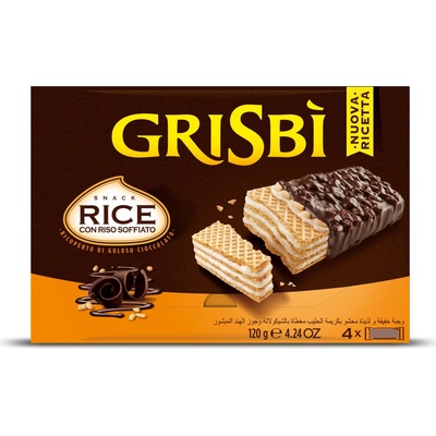 Grisbi oblátky s mliečnym krémom obalené v čokoláde a posypané pufovanou ryžou 120 g