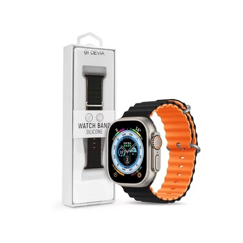 DEVIA Apple Watch силиконова спортна каишка - Deluxe Series Sport6 Silicone Two-tone Watch Band - 38/40/41 mm - черно/оранжево (ST381591) (ST381591) (ST381591)