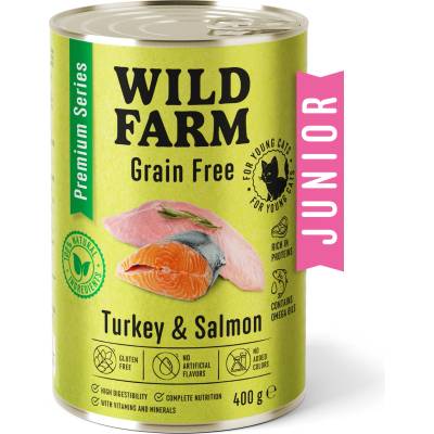 WILD FARM Premium Grain Free Turkey and Salmon Junior 400g - беззърнена храна за котенца