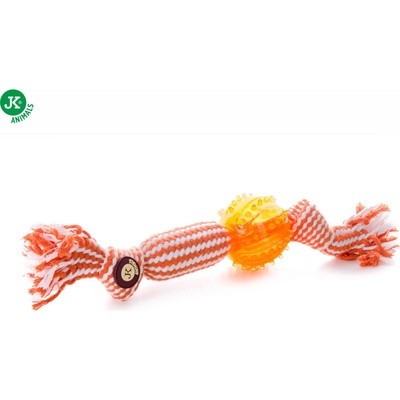 JK ANIMALS Bavlnený pískacie uzol s TPR loptou oranžový 33 cm