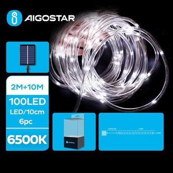 Aigostar - LED соларен коледен гирлянд 100 LED, 8 функции, 12м, IP65, студена бя (AI0442)