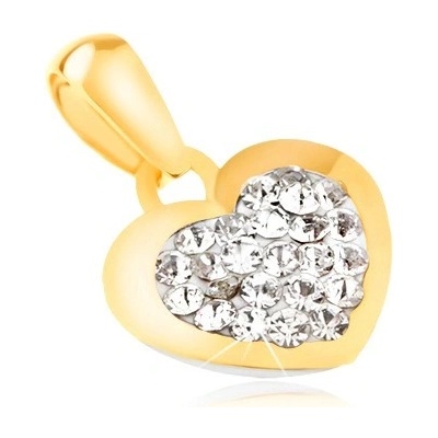 Šperky eshop Zlatý přívěsek 585 blyštivé pravidelné srdíčko čiré zirkony uprostřed GG22.15