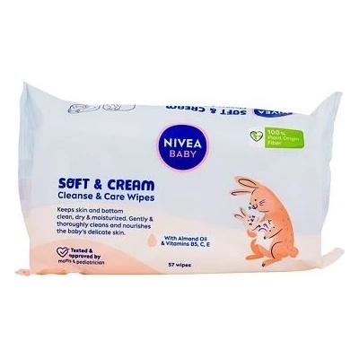 Nivea Baby Soft & Cream Cleanse & Care Wipes čisticí a pečující vlhčené ubrousky 57 ks