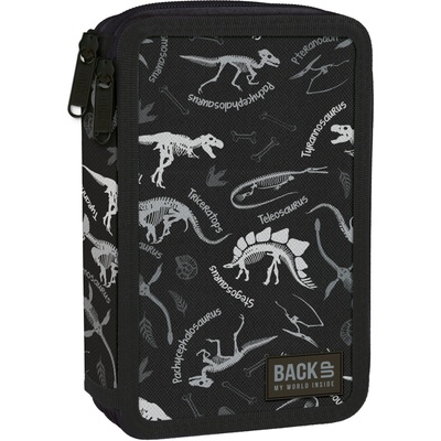 DERFORM Ученически несесер с пособия Derform BackUp - Black dinosaurs, 2 ципа (88690)