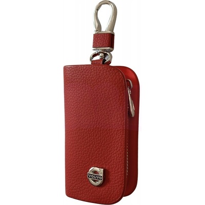 Kľúčenka KOŽENÉ PUZDRO na kľúče VOLVO logo do auta ELEGANTNÁ červená