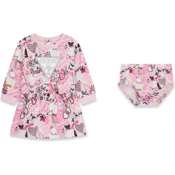 Guess Многоцветна рокля с дълъг ръкав за бебе момиче със сребристо лого Guess