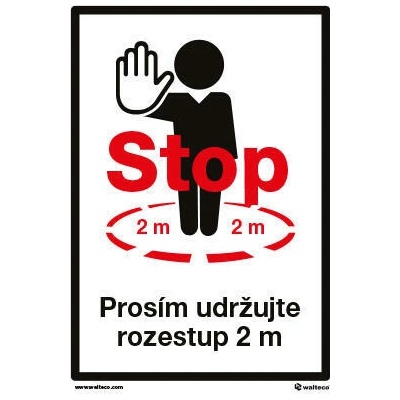 Walteco Samolepka "STOP - prosím udržujte rozostup 2 m", 210 × 297 mm, formát A4 Množstvo: 1 ks , 20910