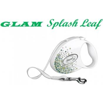 flexi Swarovski GLAM Splash Leaf S - Модерен автоматичен повод за кучета, 3 метра лента, до 12 кг - цвят бял