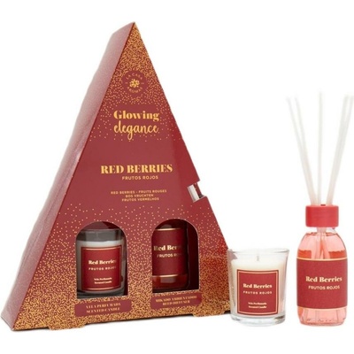 Beliani Glowing Elegance sada difuzér s vonnými tyčinkami Red Fruits 95 ml + vonná svíčka Red Fruits 120 g