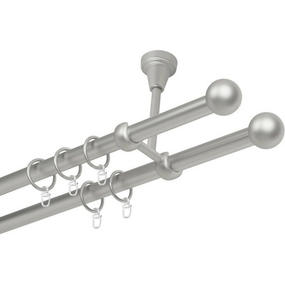 OK-GarnýžeCZ Garnýž kovová dvouřadá 19mm Koule satina 130 cm do stropu / kroužky s háčkem