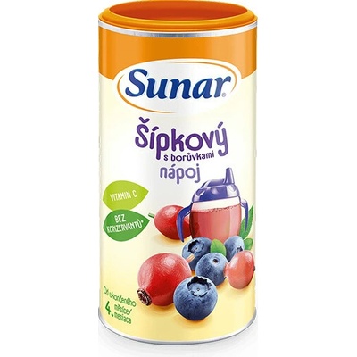 Sunar Rozpustný nápoj Šípkový s čučoriedkami v prášku 4m+, 200g