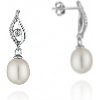 Image 1 of Swan Сребърни обици със сладководни бели перли и циркони CAA062E Swan