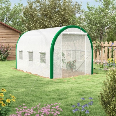 Outsunny tunelový skleník s rolovacími dveřmi 3,58 x 2,1 x 2,1 m bílý – Sleviste.cz
