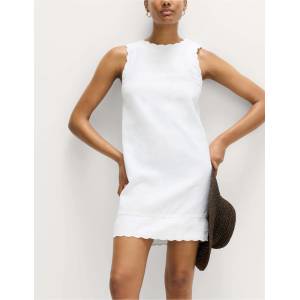 Marks & Spencer Текаща мини рокля с висок дял лен и наовив кант Marks & Spencer бяла Marks & Spencer | Byal | ЖЕНИ | 12