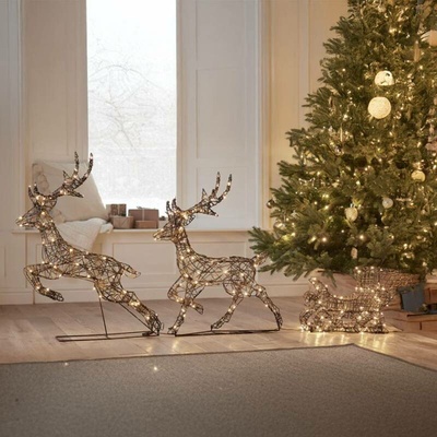 DECOLED LED světelní jeleni a sáně 180 x 86 x 18 cm teple bílá