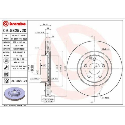 BREMBO brzdový kotúč 09.9825.21, súprava 2 ks