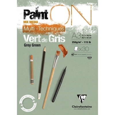 Clairefontaine Paint'On Pad Grey Green Glued Скицник 30 A3 250 g (975706C)