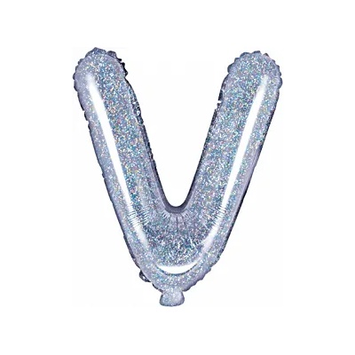 PartyDeco Балон от фолио Mini - Буква V 35см холографичен