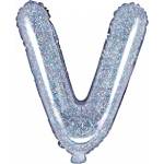 PartyDeco Балон от фолио Mini - Буква V 35см холографичен